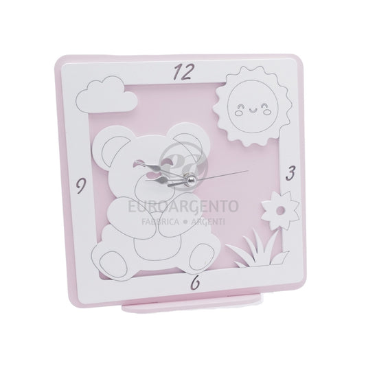 Orologio da tavolo con orsetto 17x17 (rosa)