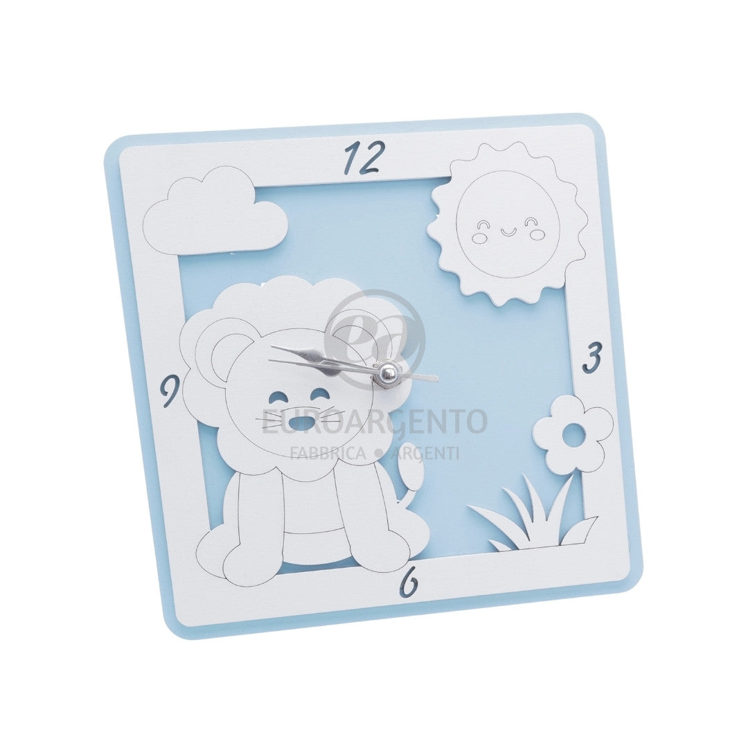 Orologio da tavolo con leoncino 17x17 (azzurro)