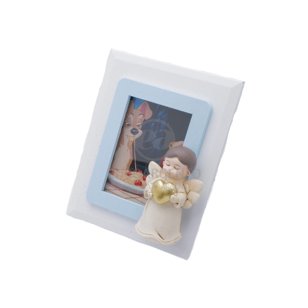 Cornice portafoto da tavolo con angioletto con cuore (azzurro)