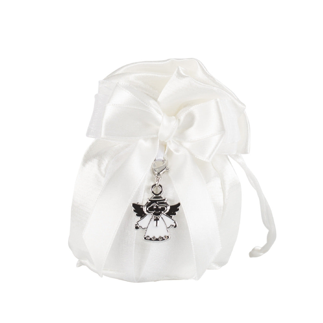 Pochette porta confetti con charm angelo (bianco)