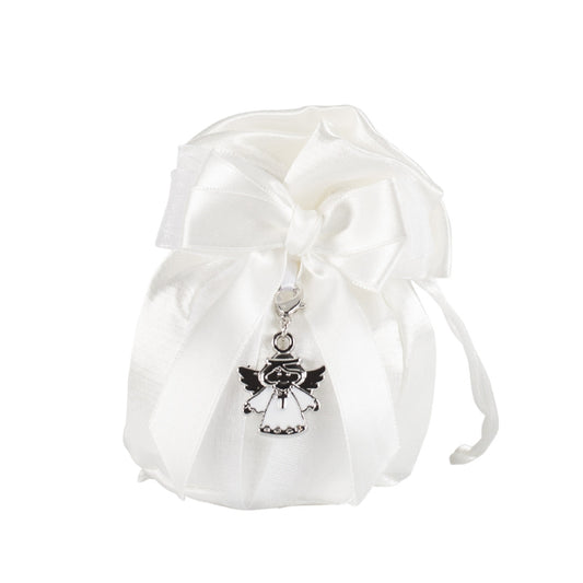 Pochette porta confetti con charm angelo (bianco)