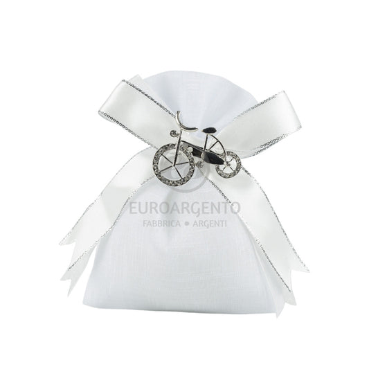 Sacchettino porta confetti con charm bicicletta (bianco)