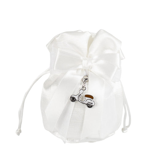 Pochette porta confetti con charm vespa (bianco)