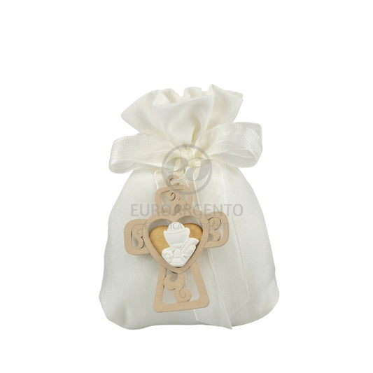 Sacchettino porta confetti con croce e gessetto calice (bianco)