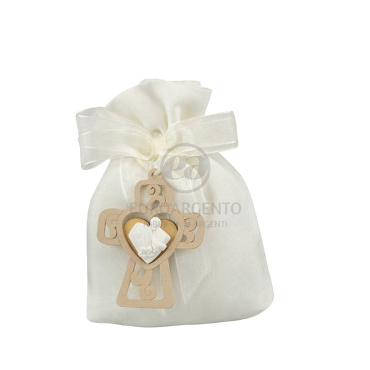 Sacchettino porta confetti con croce e gessetto (bianco)