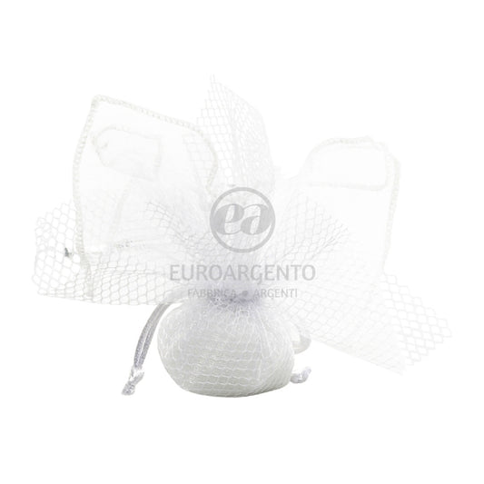 Fazzolettino porta confetti con tiranti rete (bianco)