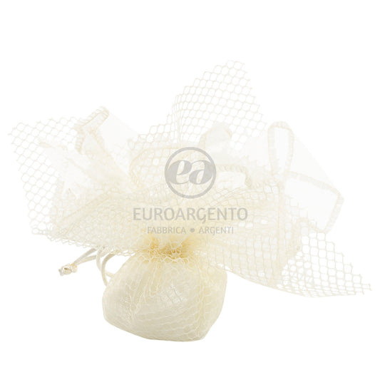 Fazzolettino porta confetti con tiranti rete (crema)
