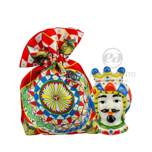 Sacchettino porta confetti con magnete testa di moro King rombi