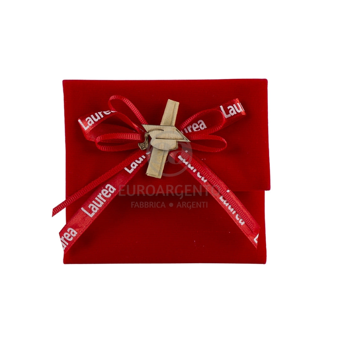 Bustina porta confetti in velluto con cappello e pergamena (rosso)