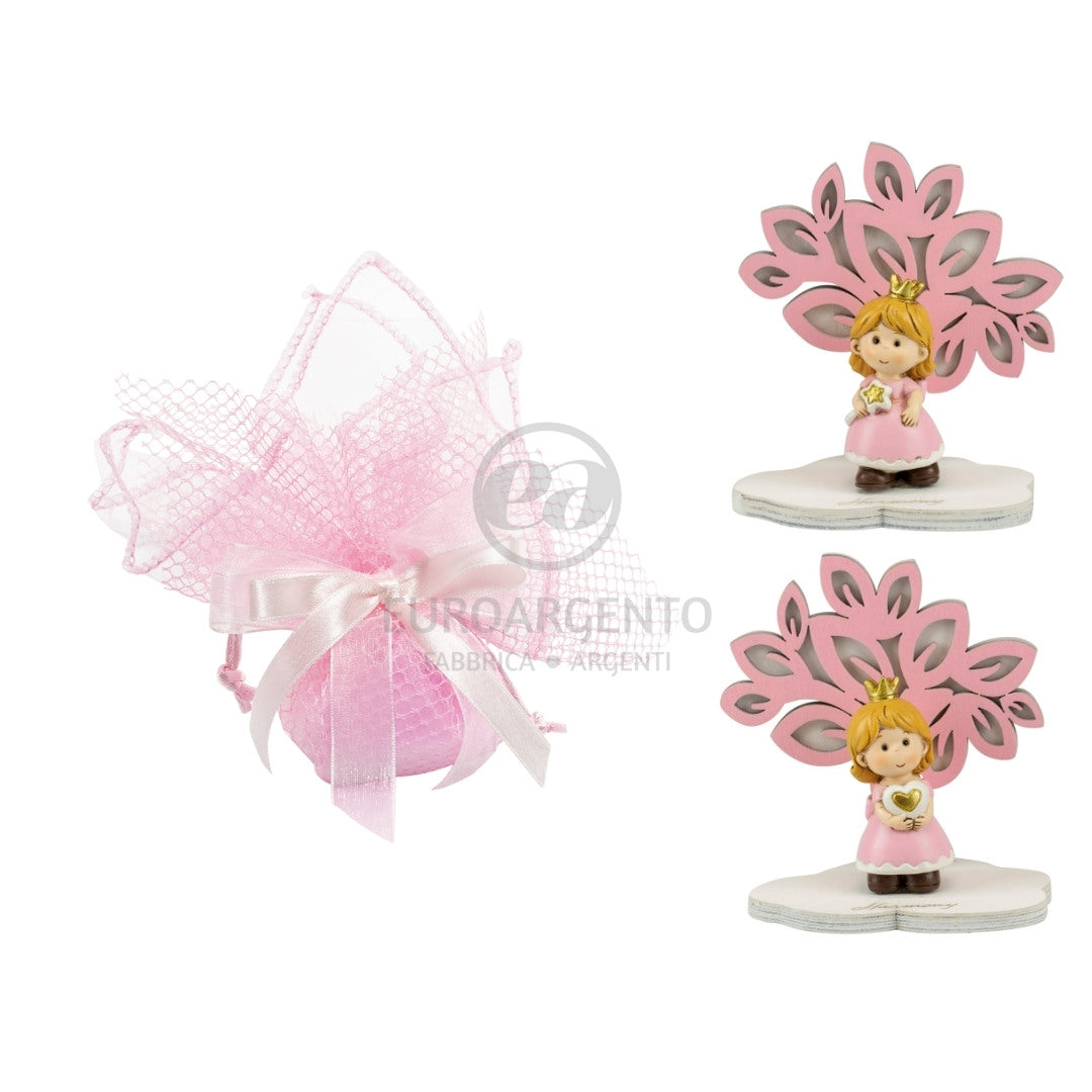 Fazzoletto porta confetti albero della vita con principessa (rosa)
