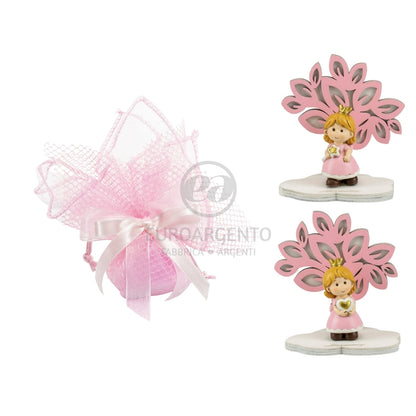 Fazzoletto porta confetti albero della vita con principessa (rosa)