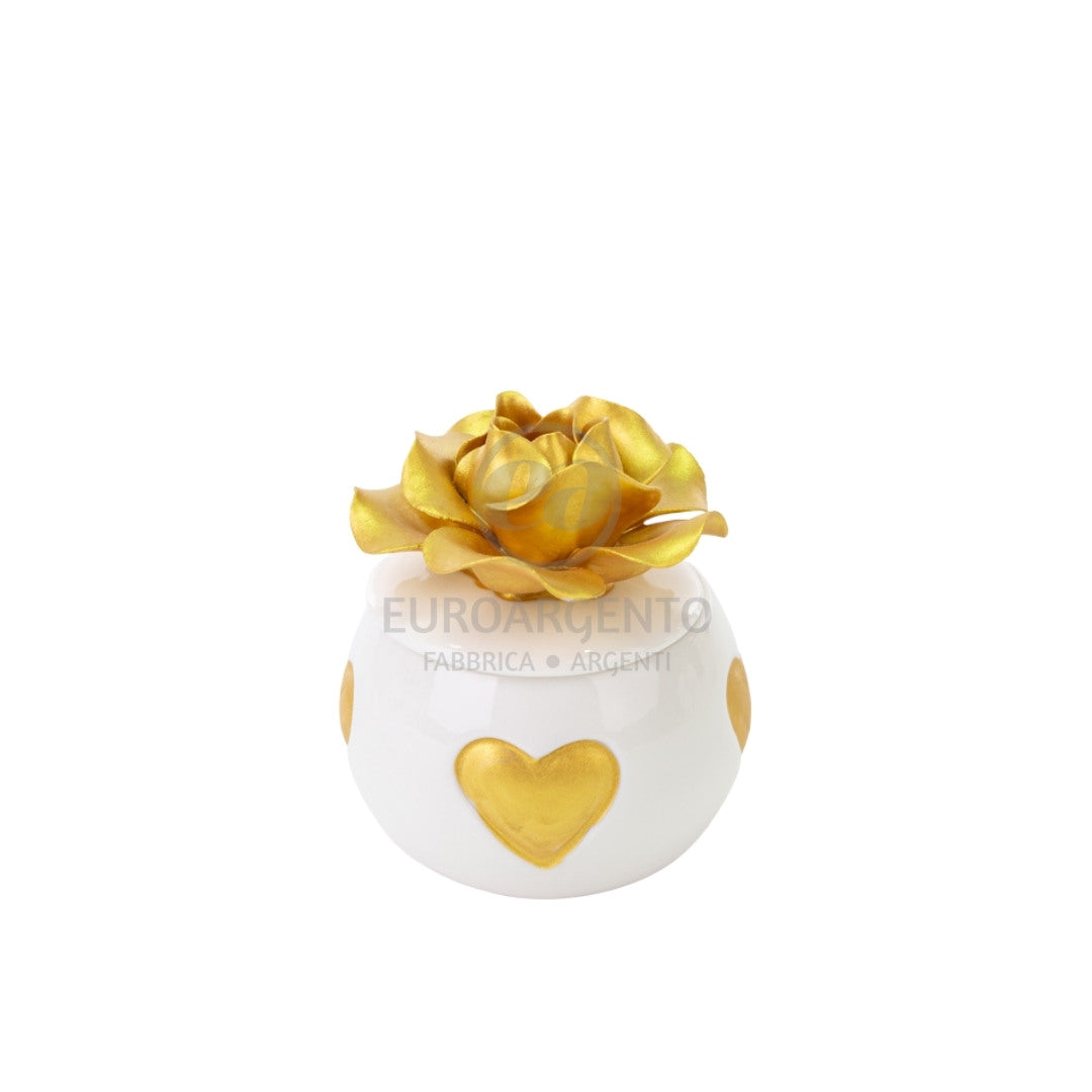 Scatola con fiore e cuori oro (piccola)