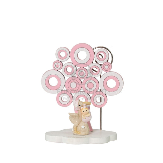 Segna posto o porta foto con albero della vita e cicogna (rosa) c/fazz