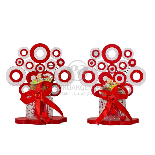 Segnaposto o porta foto albero della vita con barattolino e coccinella (rosso)