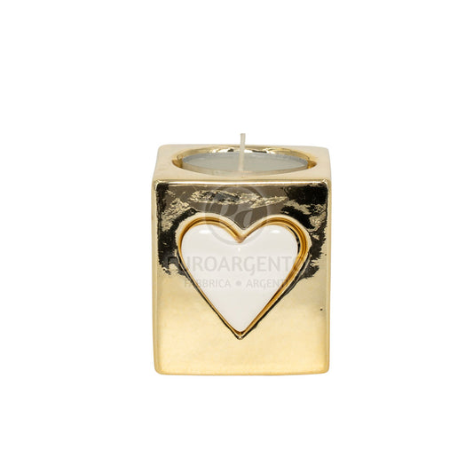 Porta candela oro con cuore bianco (piccolo)