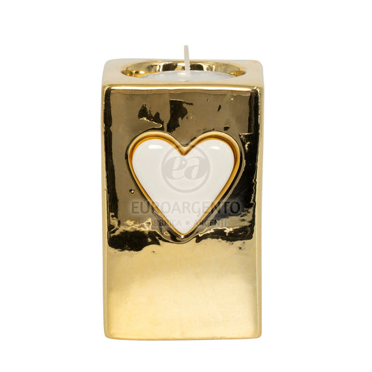 Porta candela oro con cuore bianco (grande)