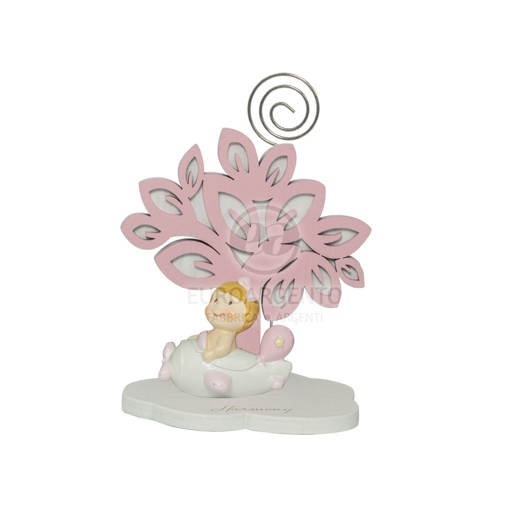 Albero della vita con bimba con automezzi e clip (rosa)