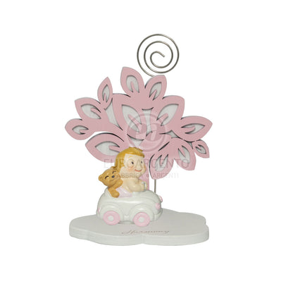 Albero della vita con bimba con automezzi e clip (rosa)