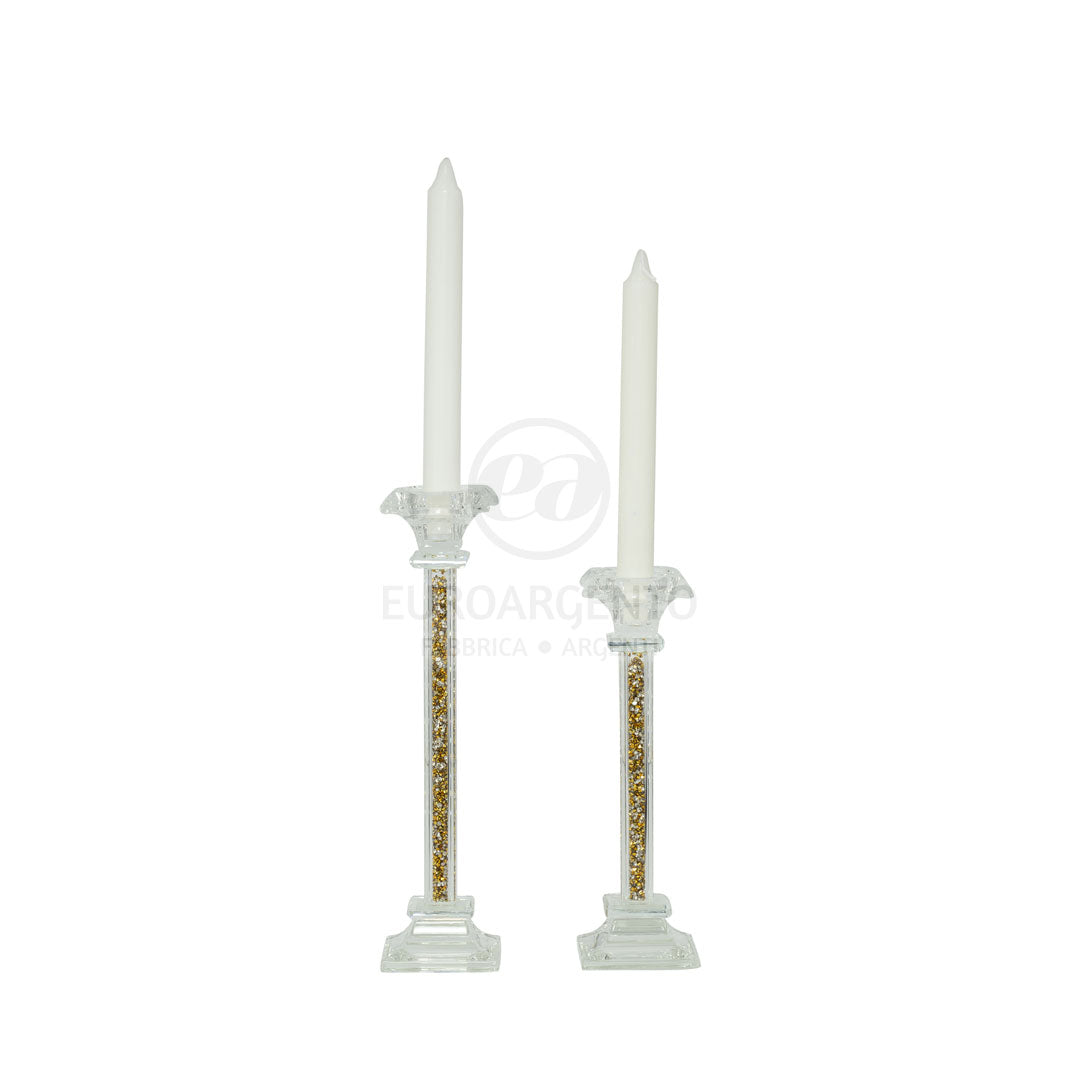 Coppia porta candela cristallo e glitter oro (grande e piccolo)