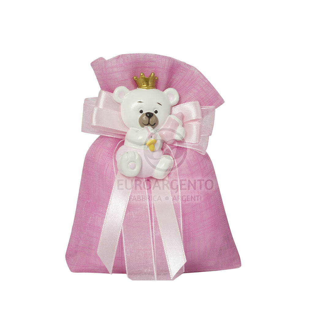 Magnete orsetto con sacchettino porta confetti (rosa)