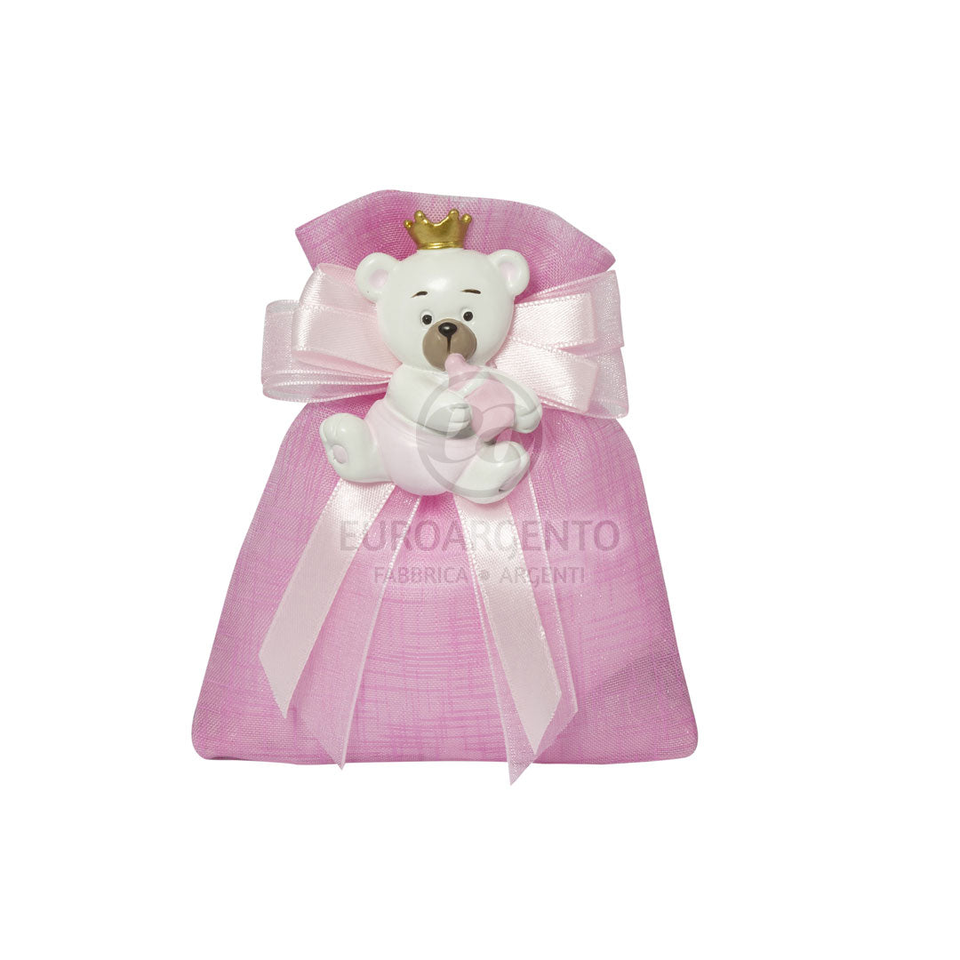 Magnete orsetto con sacchettino porta confetti (rosa)