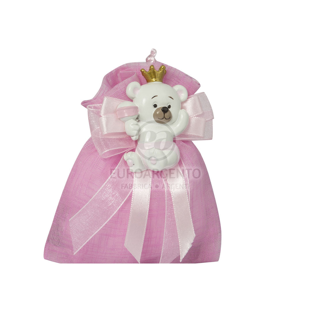 Magnete orsetto con sacchettino porta confetti (rosa)