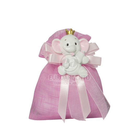 Magnete elefante con sacchettino porta confetti (rosa)
