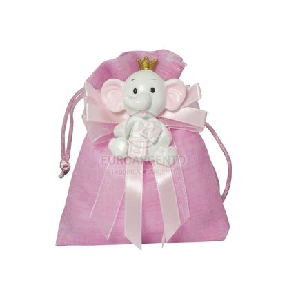 Magnete elefante con sacchettino porta confetti (rosa)