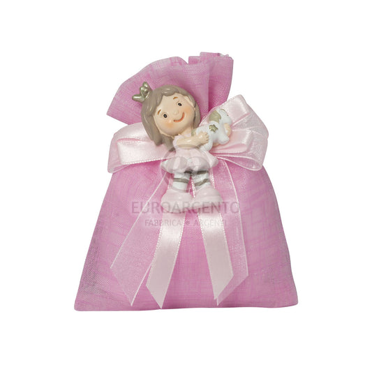 Magnete Principessa con Sacchettino porta confetti (bianco/rosa)